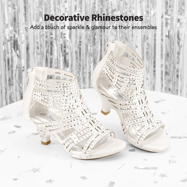 Girls Low Heel Rhinestones Sandals - WHITE - 3